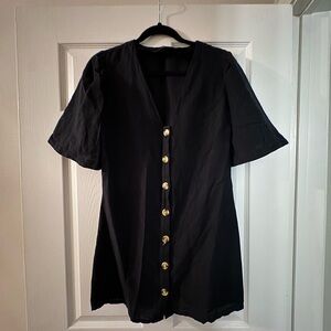 Topshop Black Linen Button-Down Dress